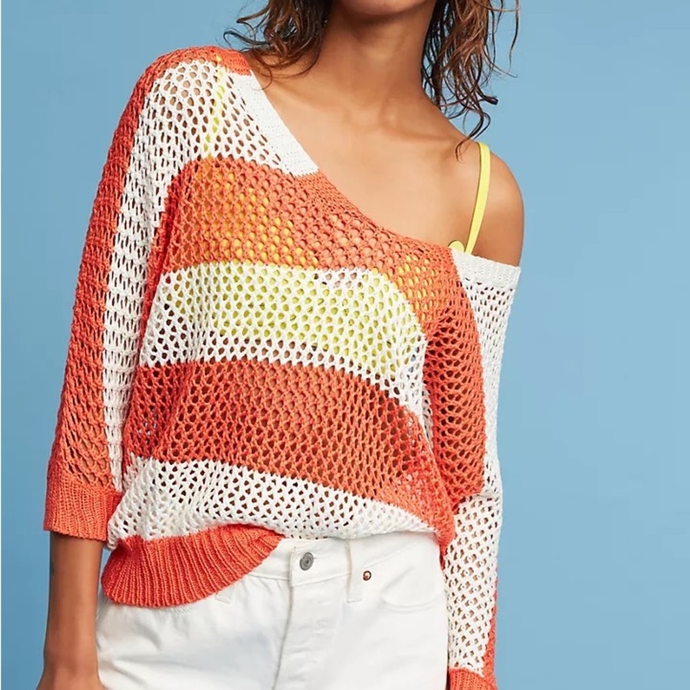 (A53) NEW Anthropologie Tina + Jo Boardwalk Open-Stitched Pullover, Size Small